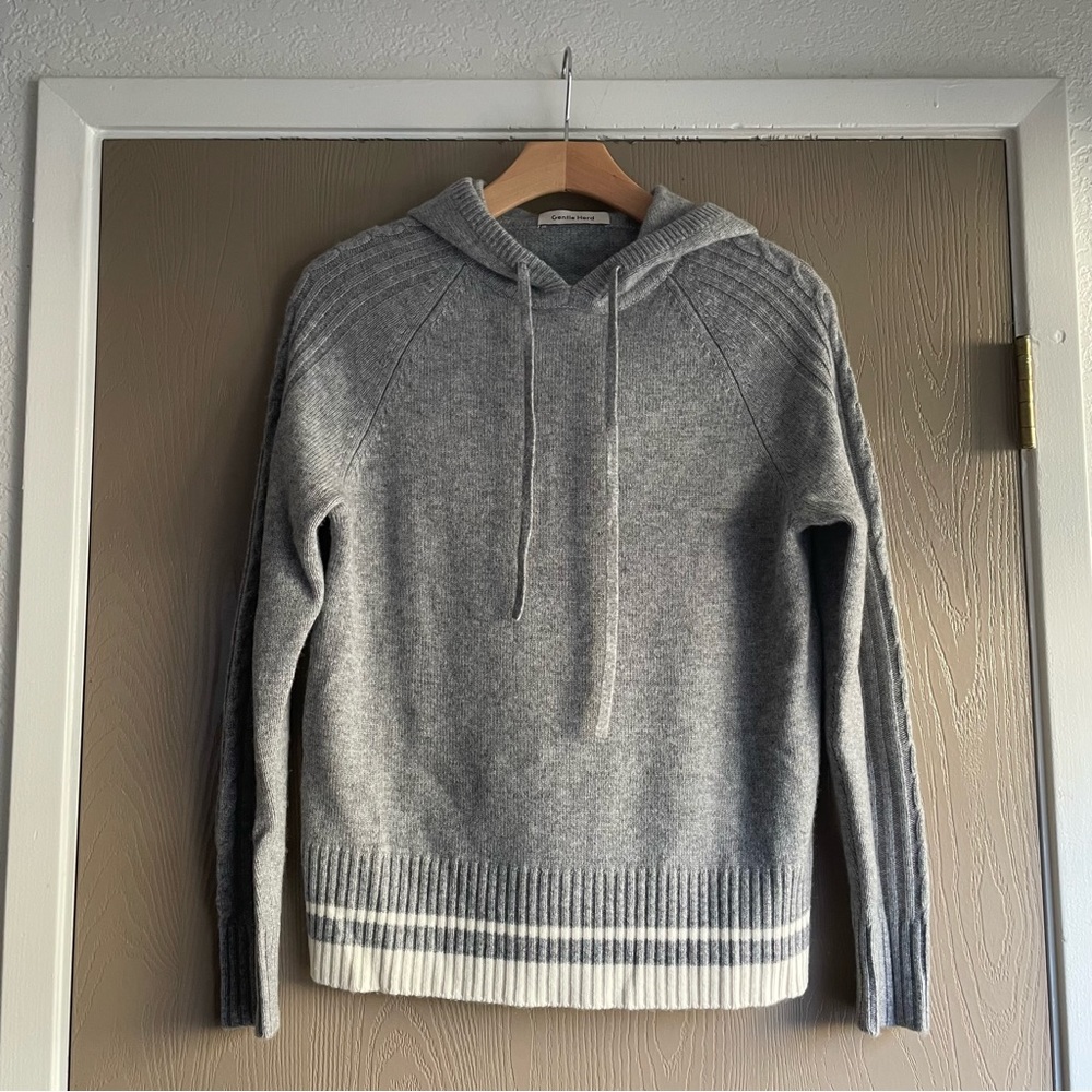 Gentle Herd Cashmere Sweater Medium Gray Hoodie Relaxed Fit Pullover Sport